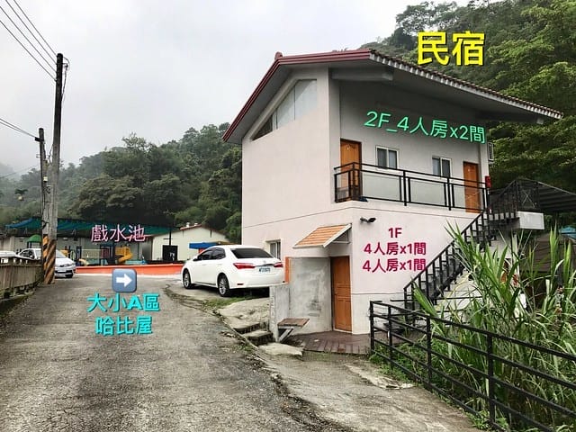 【南投_享樂玩家露營區】超卡娃伊又繽紛的馬卡龍哈比屋、釣魚控超愛的大魚池、小朋友最愛的戲水池沙坑溜滑梯/另有提供民宿/近魚池巿區採買方便/日月潭周邊景點多柚子芳姐_露營札記 2019.0